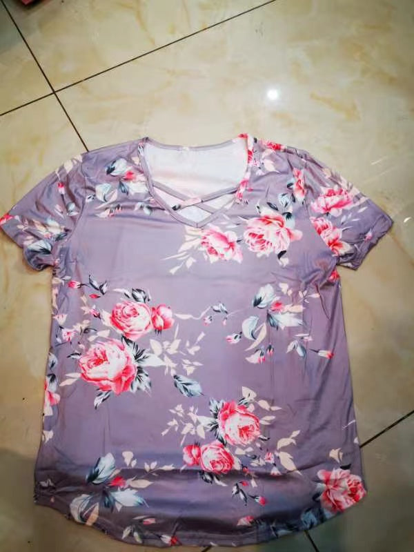 Flower Print Cross T-shirt