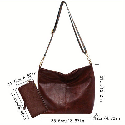 Geometric Strap Hobo Bag - Large Capacity, Retro Crossbody