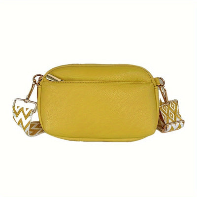 Mini Crossbody Bag - Square PU Leather, Wide Shoulder Strap