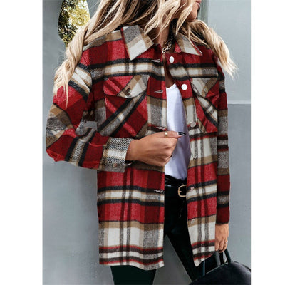 Women's Plaid Woolen Breasted Casual Shirt