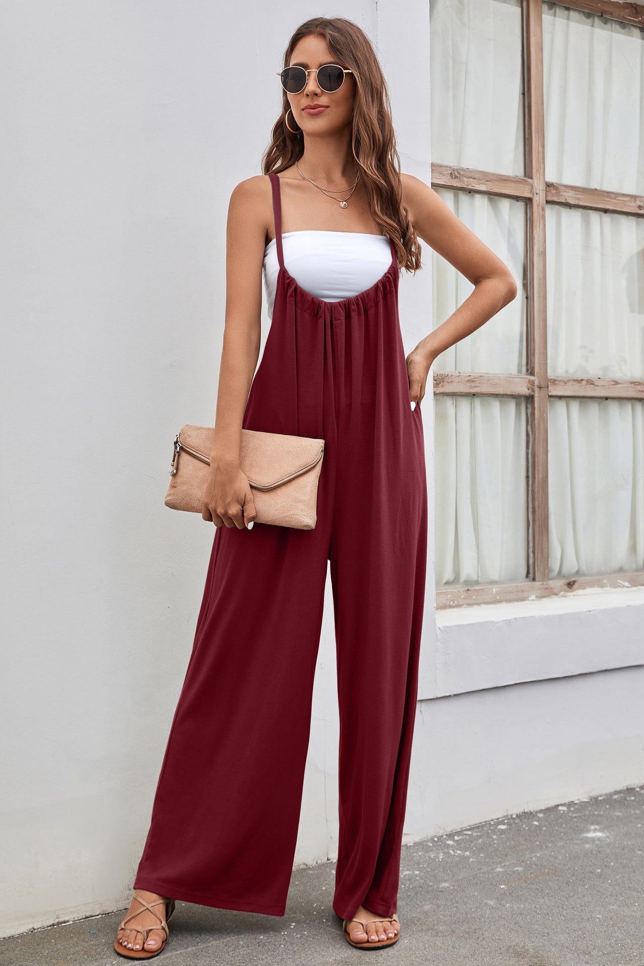 Strap High Waist Casual Wide Leg Jumpsuit