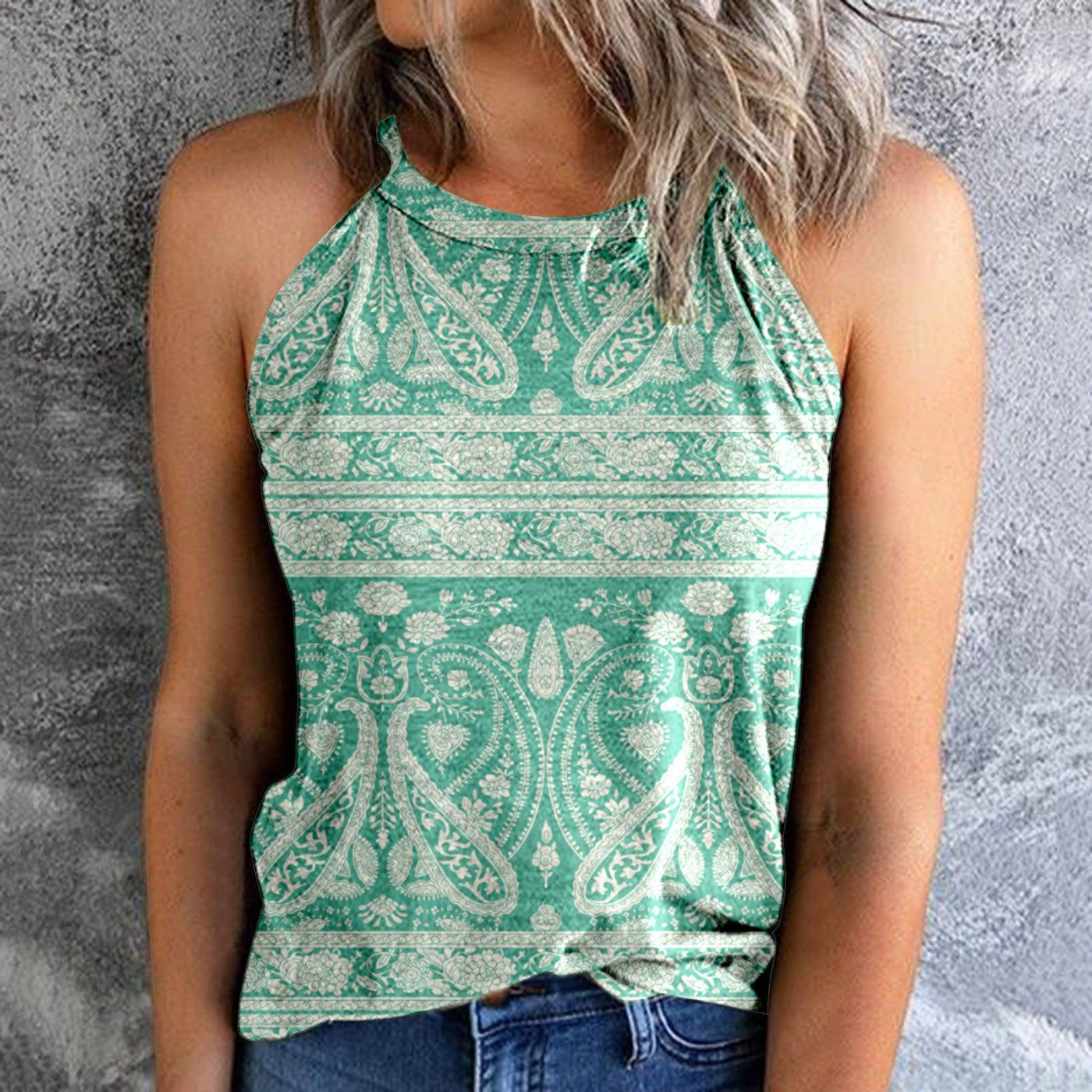 Women's Bohemian Print Vest Stitching Retro Top