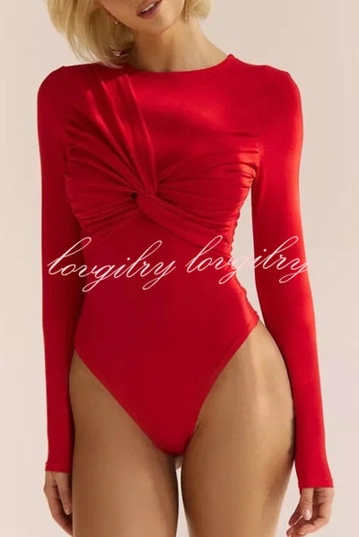 Solid Color Round Neck Long Sleeve Slim Fit Rompers