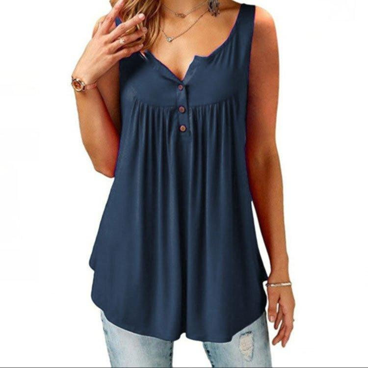 Summer Loose Button Tank Top