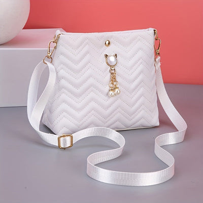 Wave Quilted Bucket Bag - Mini Crossbody, Trendy Shoulder Handbag