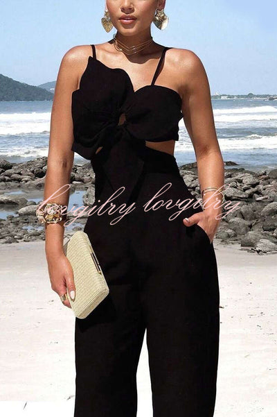 Three-dimensional Flower Accessories Hollow Pocket Jumpsuit