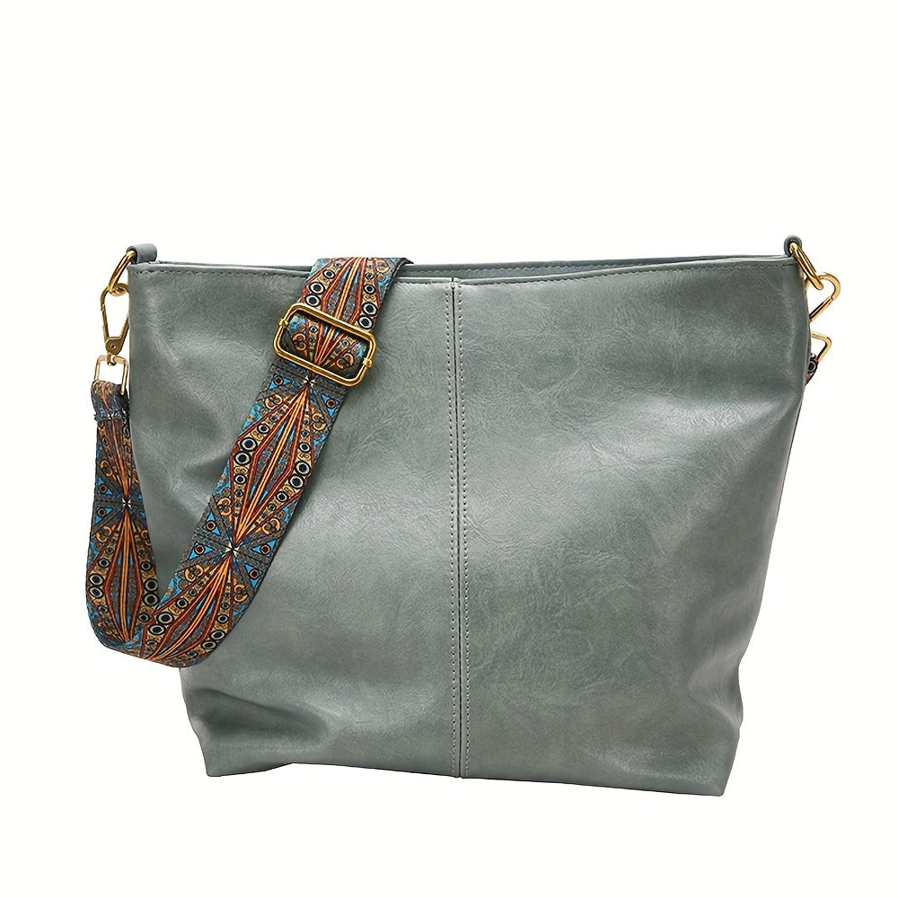 Geometric Strap Hobo Bag - Large Capacity, Retro Crossbody