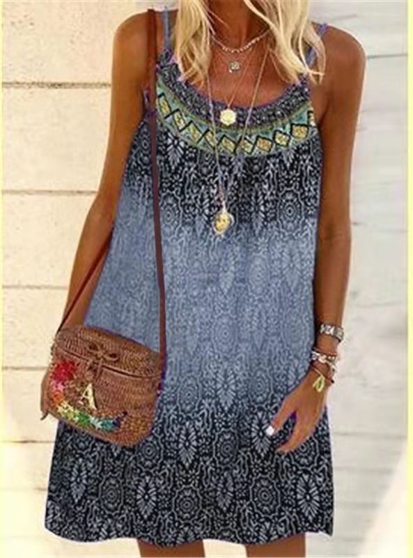 Summer Printed Loose Strap Chiffon Dress