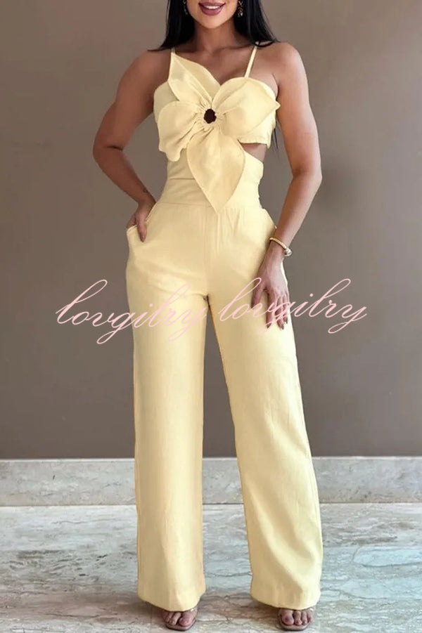 Three-dimensional Flower Accessories Hollow Pocket Jumpsuit