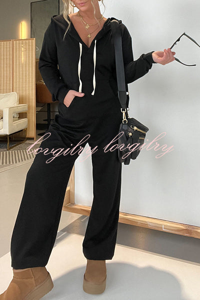 Cozy Days Long Sleeve Pocket Hooded Drawstring Jumpsuit