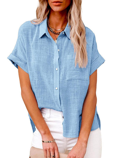 Solid Color Casual Loose Patchwork Shirt