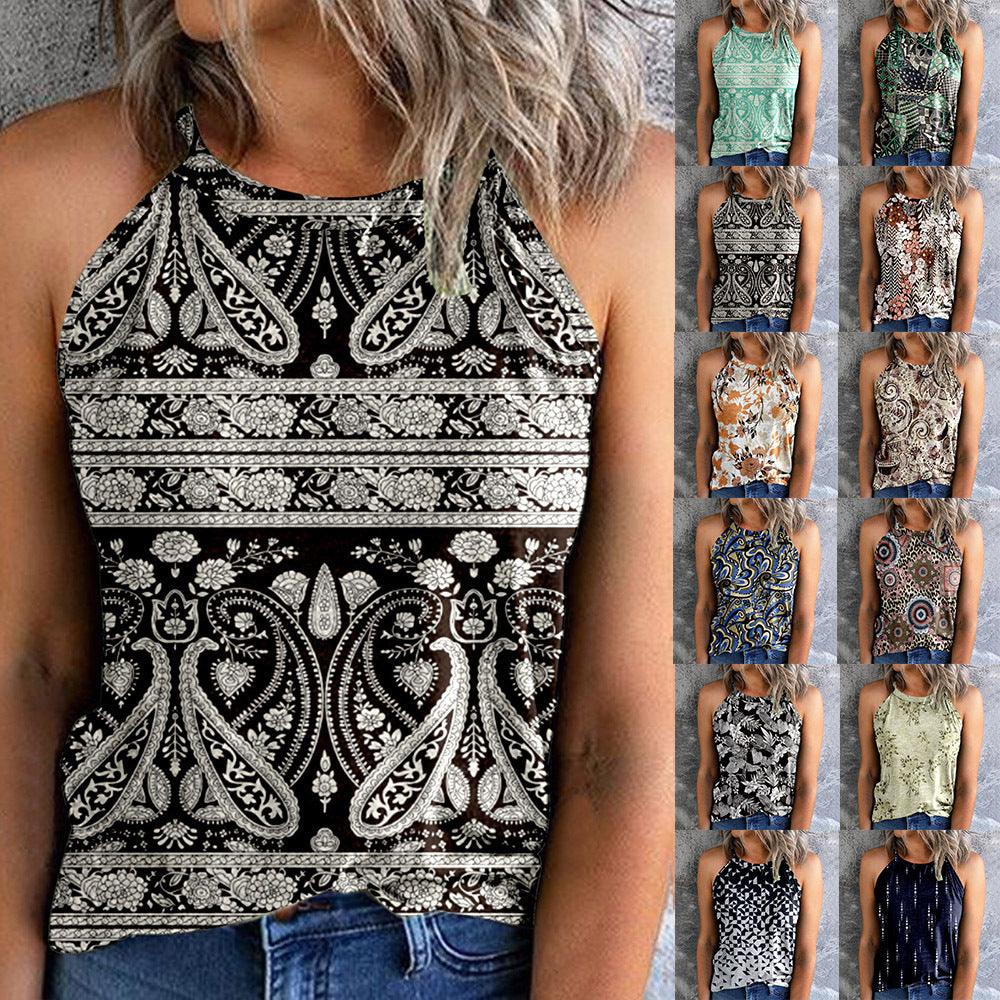 Women's Bohemian Print Vest Stitching Retro Top