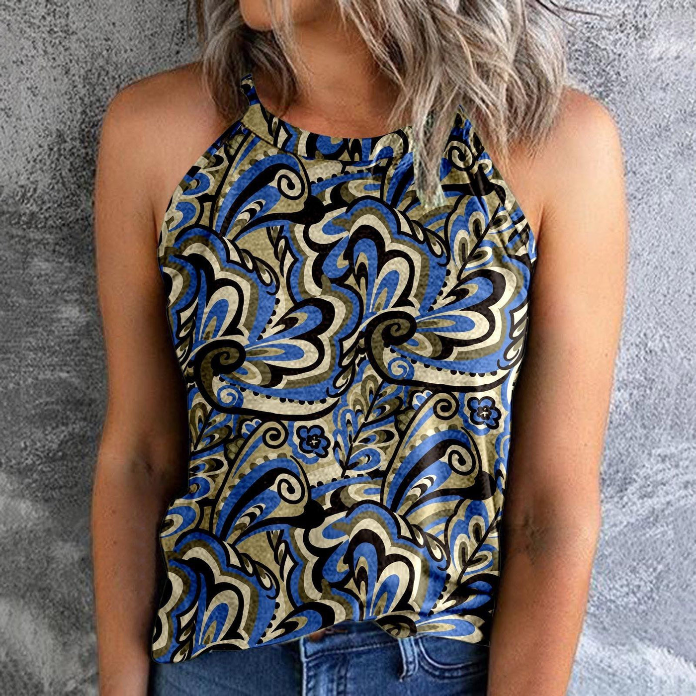 Women's Bohemian Print Vest Stitching Retro Top