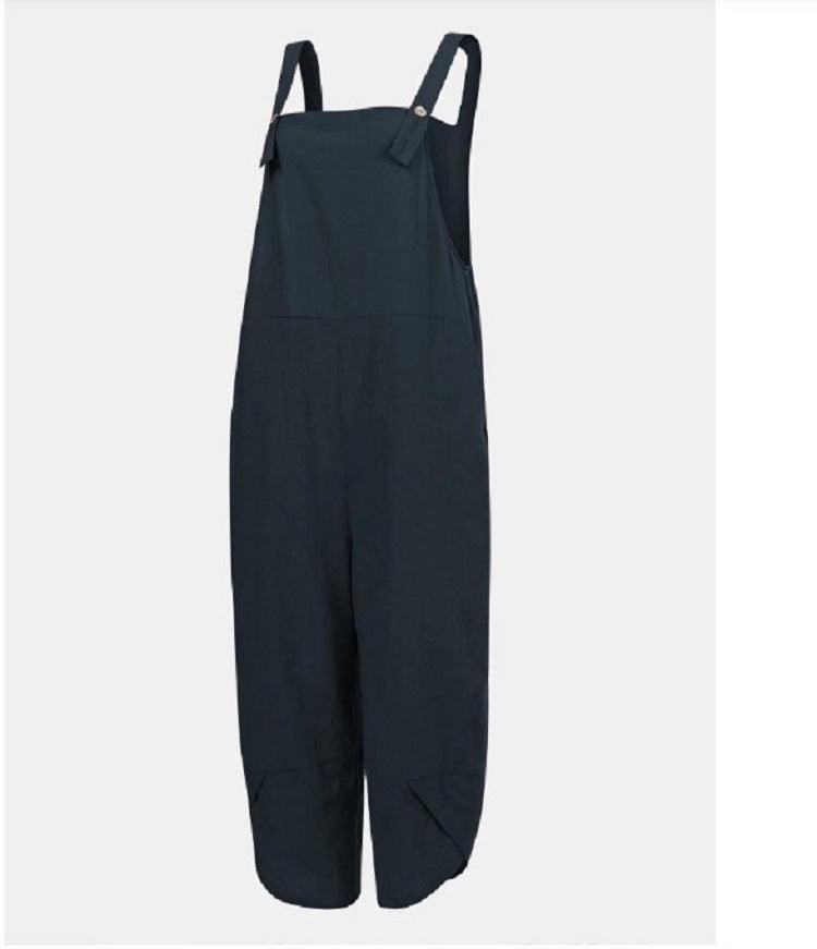 Women's Solid Color Casual Overalls With Pockets