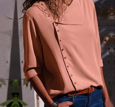 Irregular Oblique Collar Long-sleeved Blouse Shirt