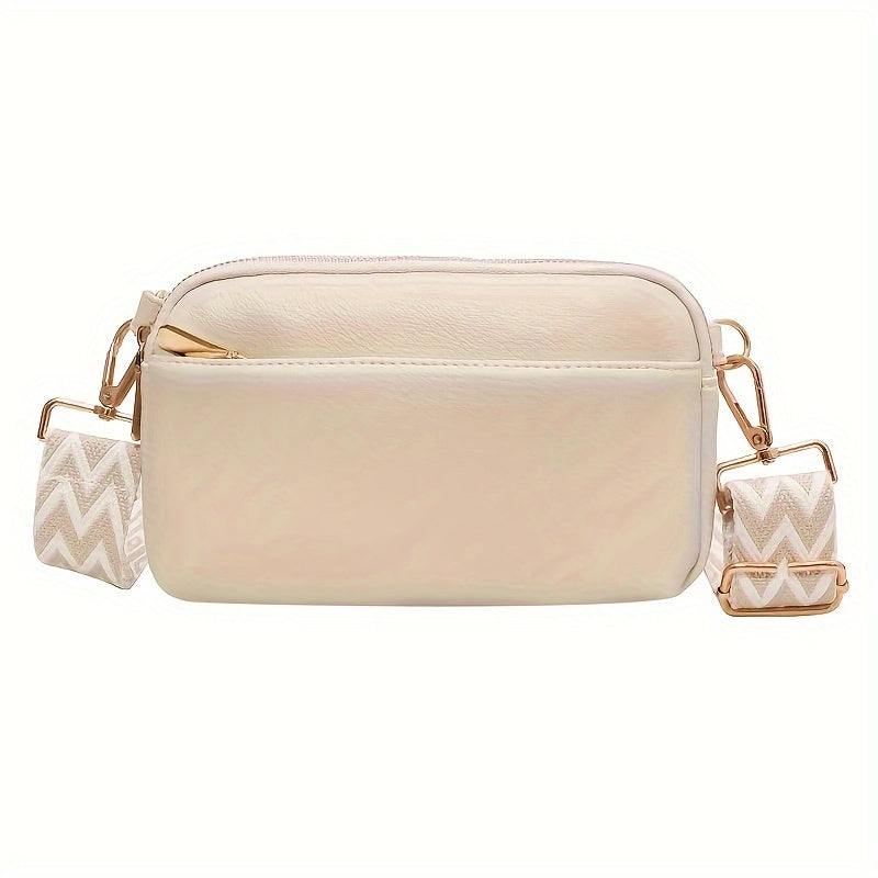 Mini Crossbody Bag - Square PU Leather, Wide Shoulder Strap