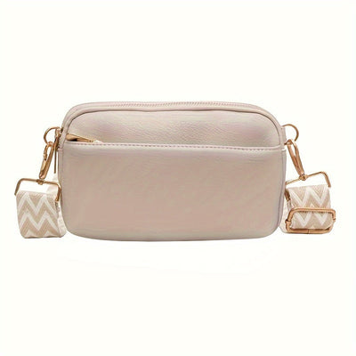 Mini Crossbody Bag - Square PU Leather, Wide Shoulder Strap