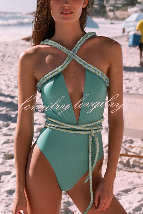 Sexy V-neck Cross-tie Elastic One-piece Swimsuit