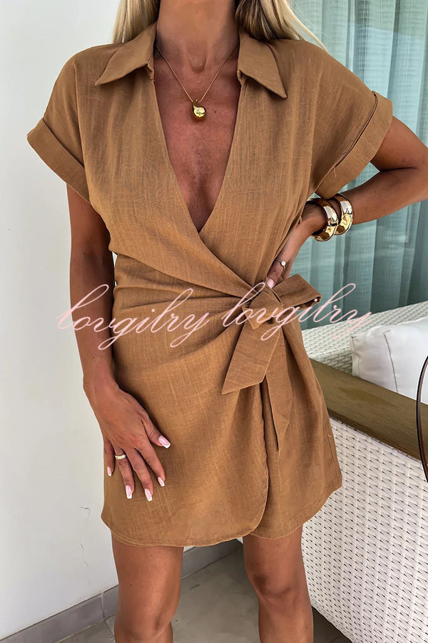 Relaxing Beach Linen Blend Wrap Romper