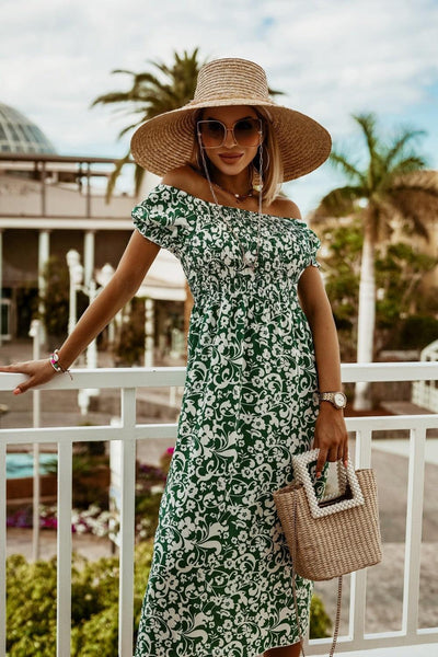 Summer Off Shoulder Boho Print Dress