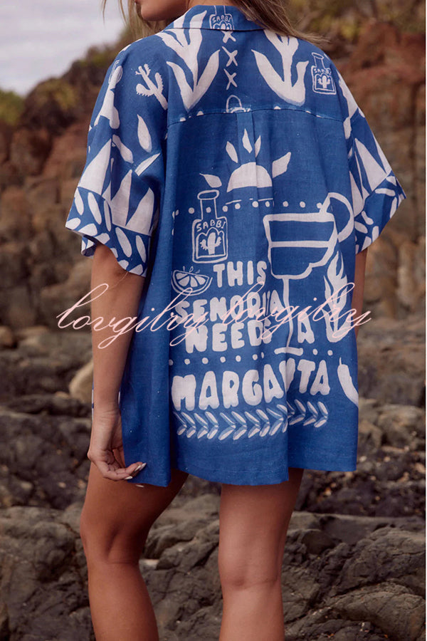 Summer Calls Unique Printed Loose Shirt and Elastic Waist Shorts Set