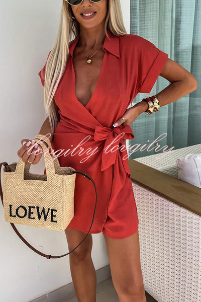 Relaxing Beach Linen Blend Wrap Romper