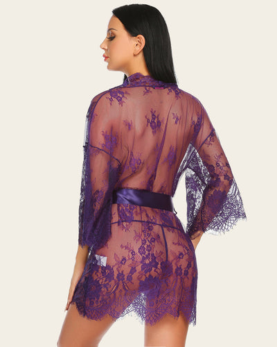 Lace Mesh Kimono Robe