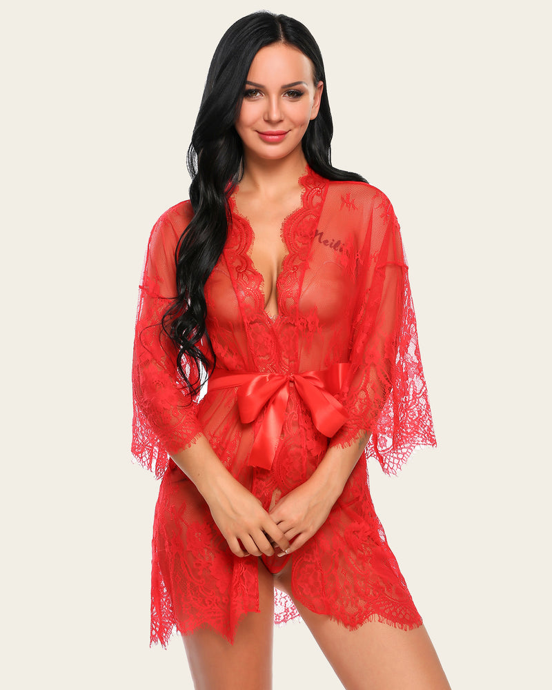 Lace Mesh Kimono Robe