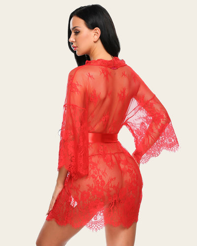 Lace Mesh Kimono Robe