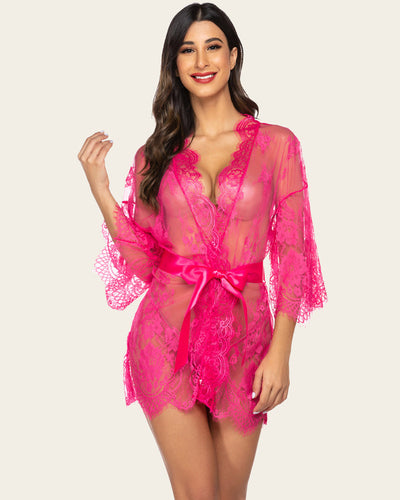 Lace Mesh Kimono Robe