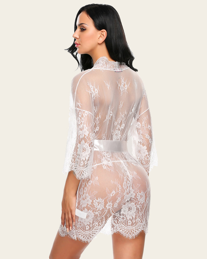 Lace Mesh Kimono Robe