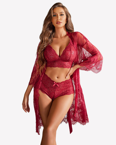 3 Piece Bra and Panty Sets with Robe