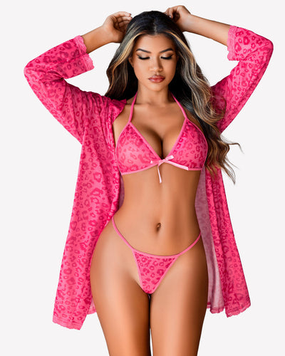 3 Piece Set Kimono Robe with Bra and Panty
