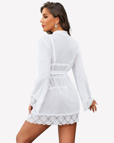 2 Piece Set Lace Teddy with Mesh Robe