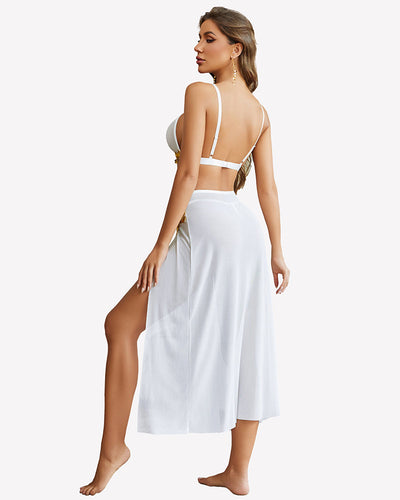 Mesh Sheer Bra Top Split Maxi Skirt Set