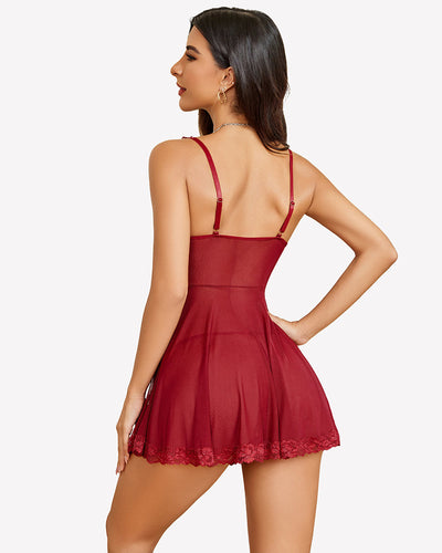 Lace Babydoll Deep V Neck Boudior Outfit