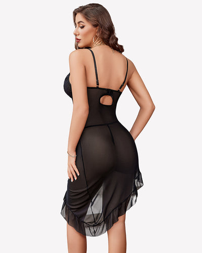 Bodycon Ruffle Corset Lace Mesh Dress