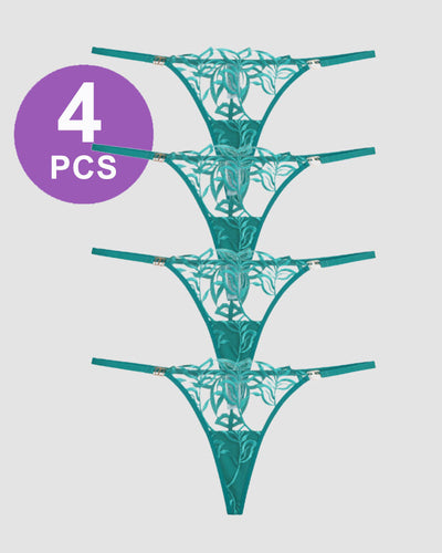 Embroidered Lace Thong Panty Set