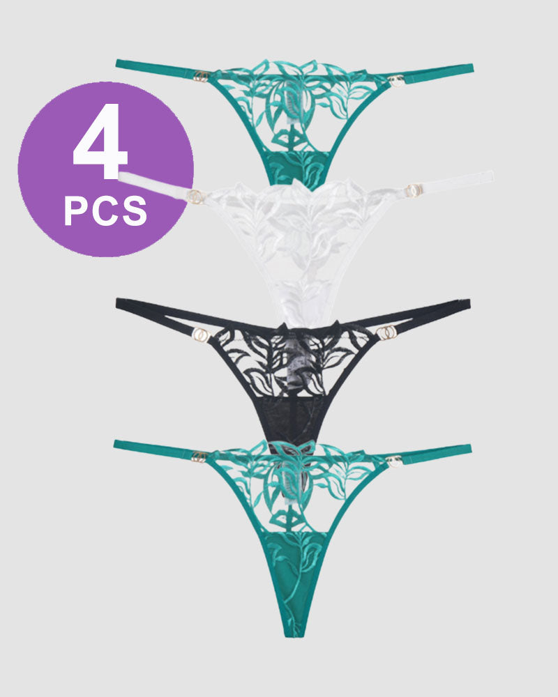 Embroidered Lace Thong Panty Set