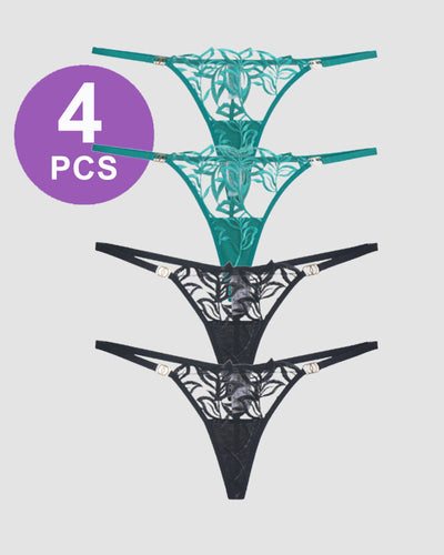 Embroidered Lace Thong Panty Set