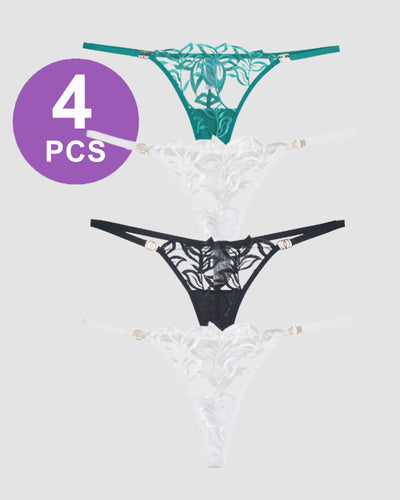 Embroidered Lace Thong Panty Set