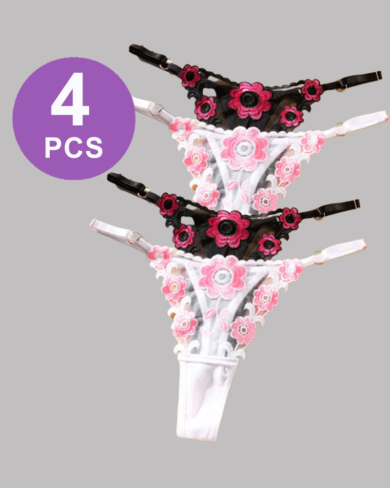 Low Waist Triangle Lace Thong Panty Set