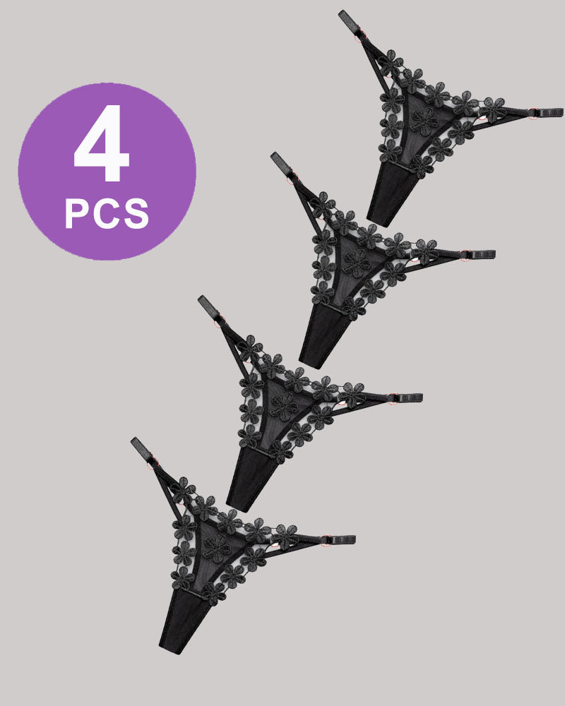 Flower Embroidery Mesh Lace Panties Set