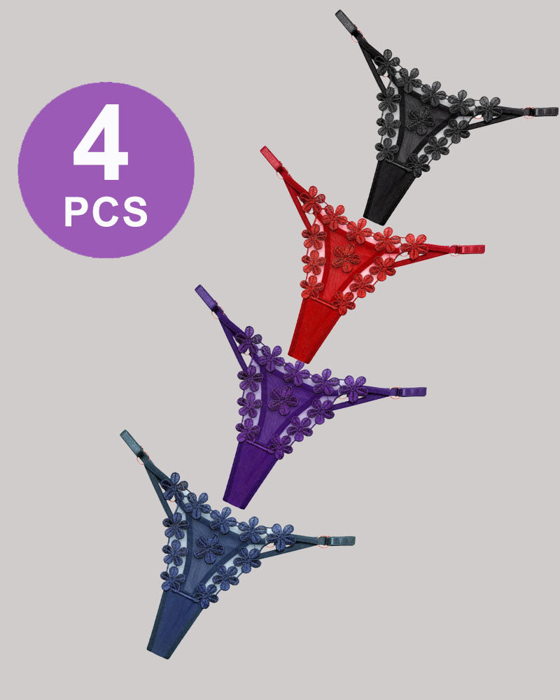 Flower Embroidery Mesh Lace Panties Set