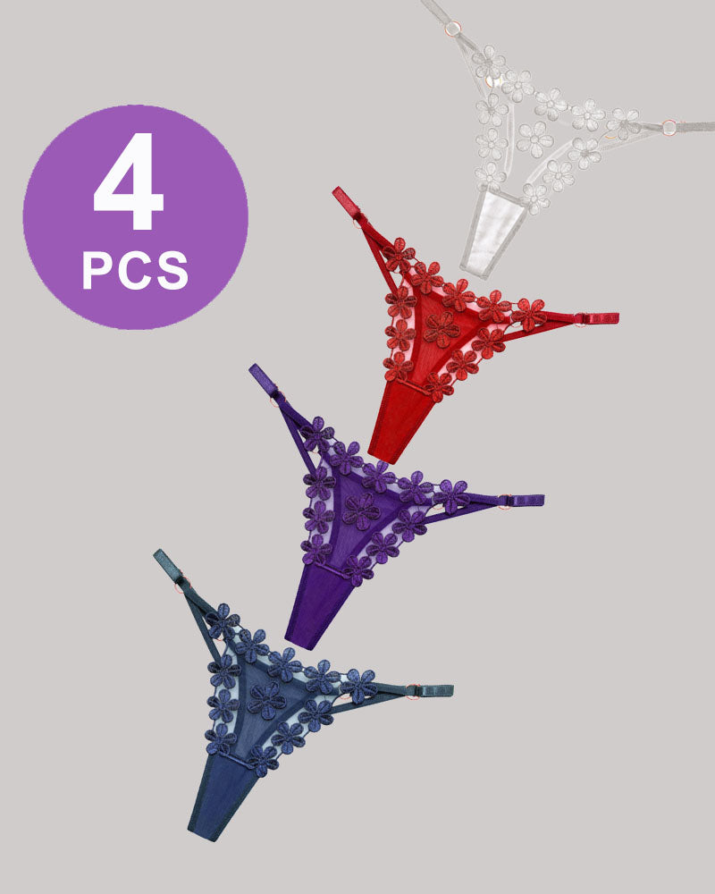 Flower Embroidery Mesh Lace Panties Set