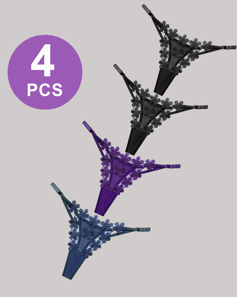 Flower Embroidery Mesh Lace Panties Set