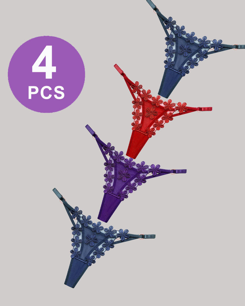 Flower Embroidery Mesh Lace Panties Set