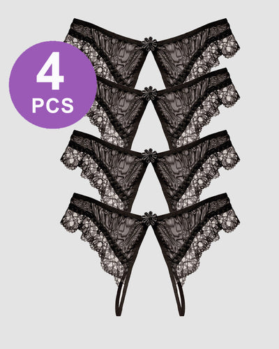 Crotchless Lace Low Waist Thong Panty Set