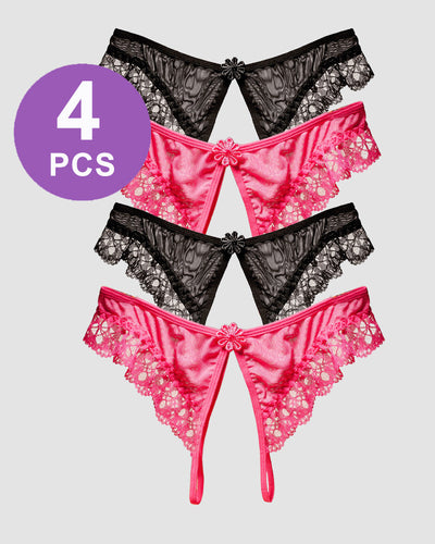 Crotchless Lace Low Waist Thong Panty Set