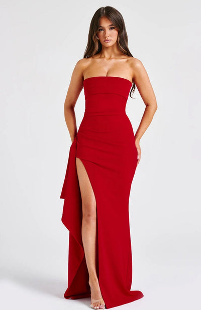 Stacy – Strapless Maxi Dress with Thigh-High Split